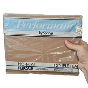 VTG Springs Performance No Iron Percale Brown Double Flat Sheet New In Package